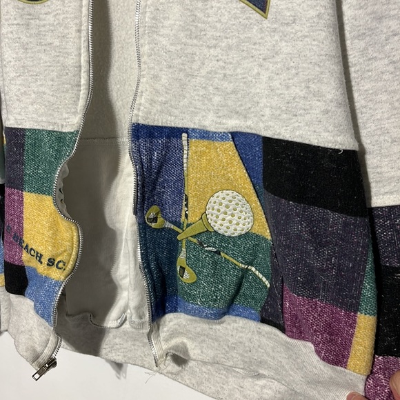 Vintage Myrtle Beach South Carolina Golf Plaid Zip Up Hooded Sweatshirt Size XL - Picture 8 of 12